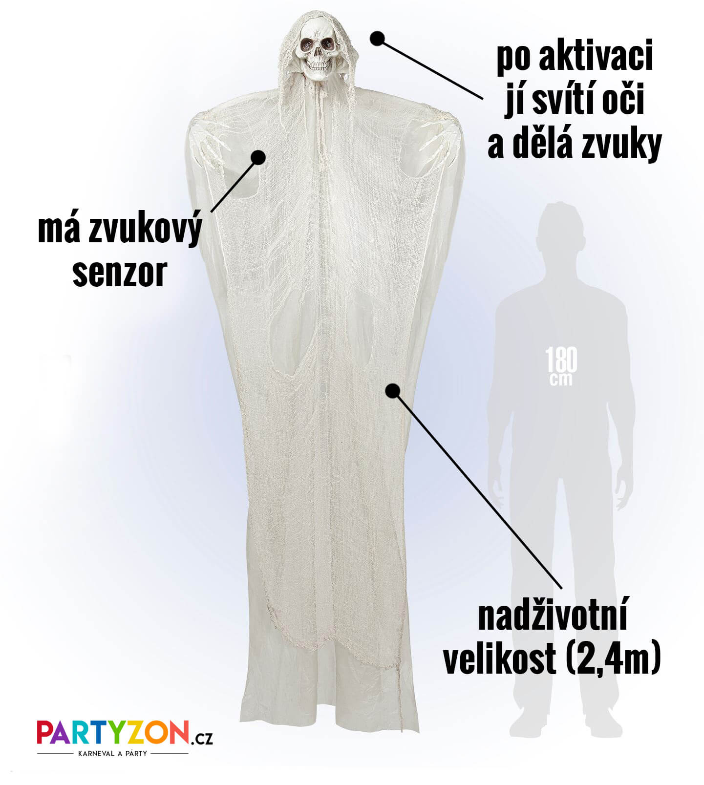 Velká dekorace kostlivec halloween